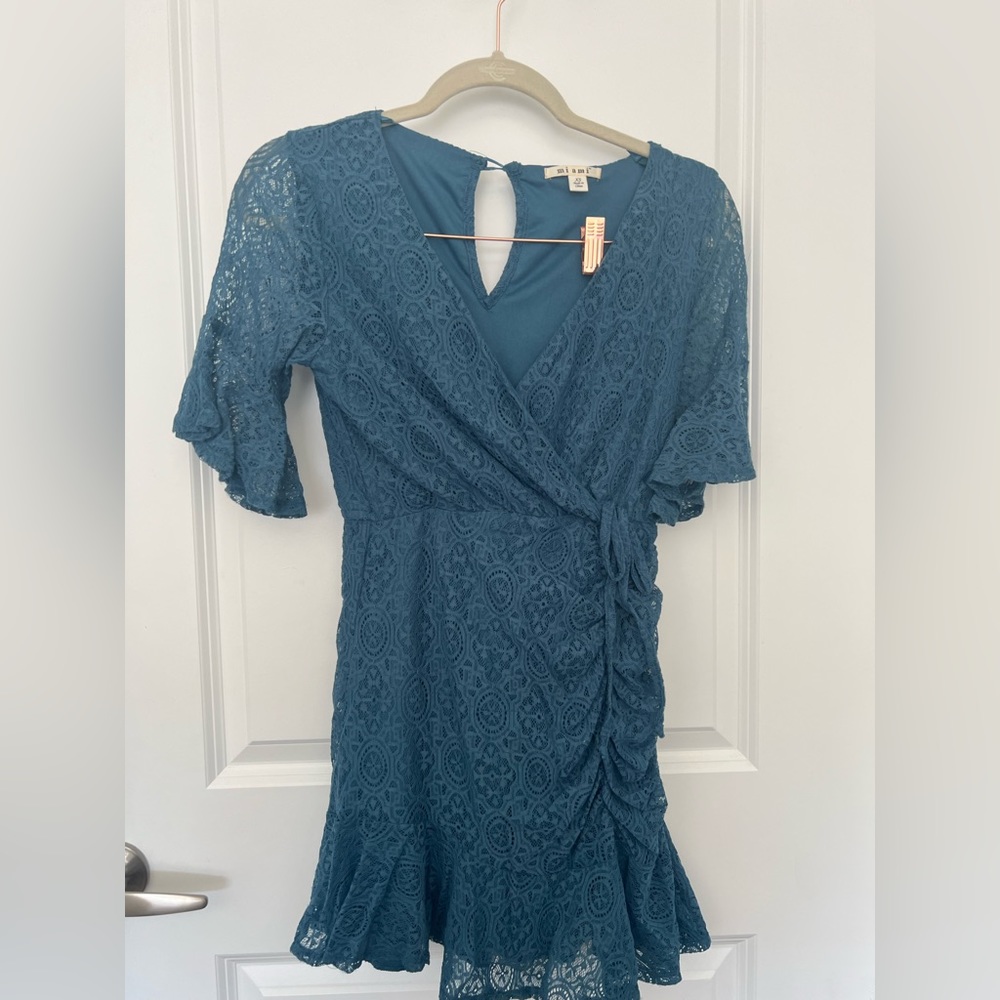 Teal lace tied waist sundress, XS